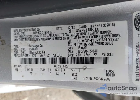 2014 Ford Fiesta S from USA, damaged, VIN 3FADP4TJ7EM191287